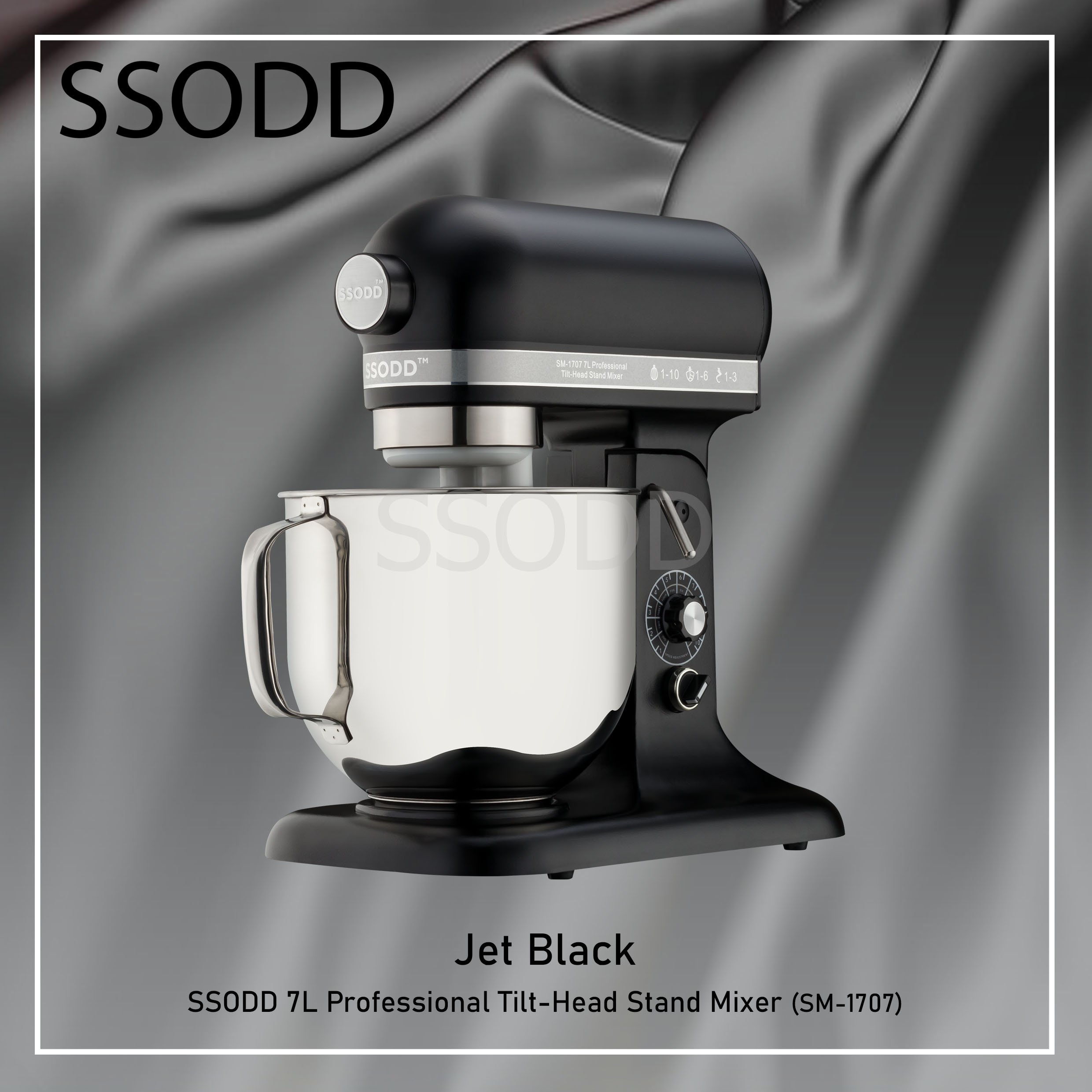 SSODD Jet Black 7L Professional TiltHead Stand Mixer